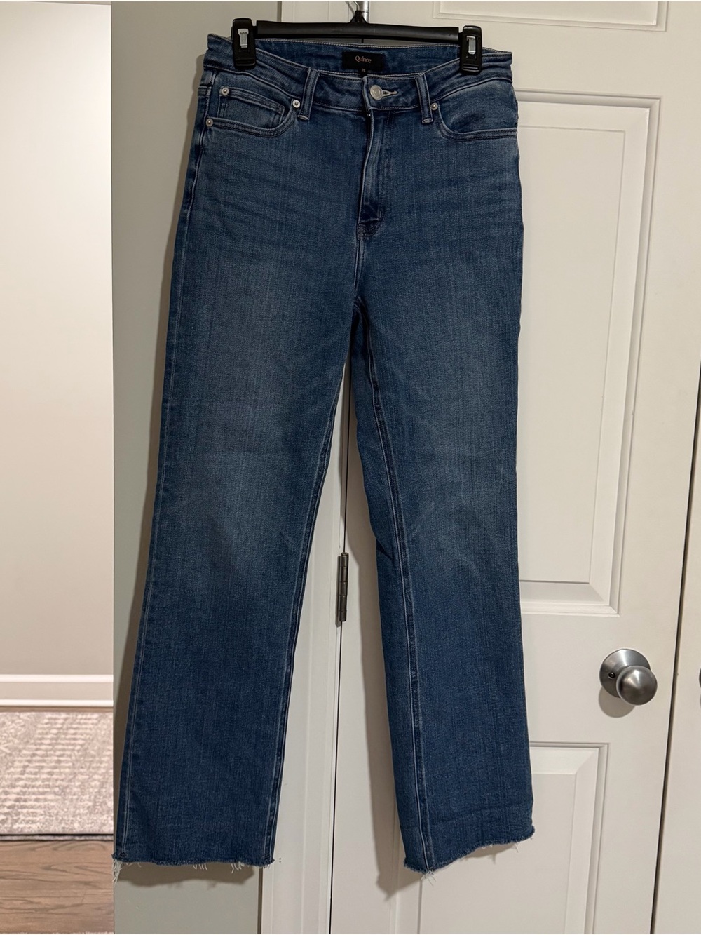 Quince Jeans Straight Bella High Rise Stretch Size 28 Medium Wash Fray Hem
